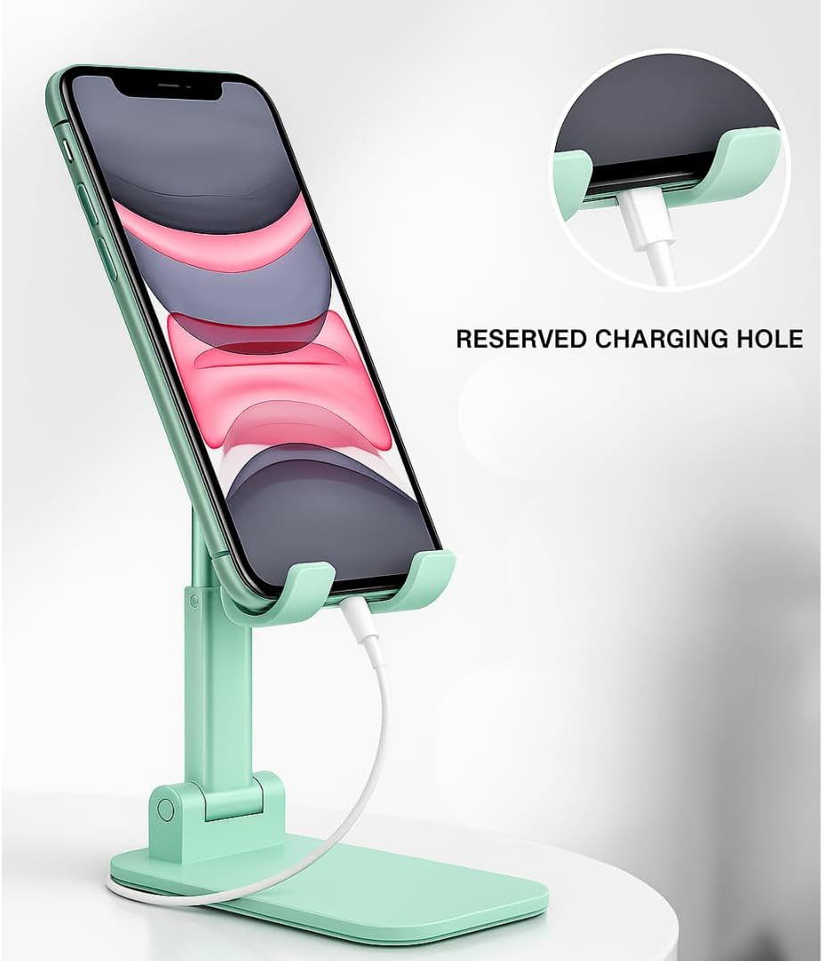 Premium Adjustable Cell Phone Stand, Foldable Desk Phone Holder for iPhone 16 15 14 13 12 11 Pro Max, Galaxy S25 S24 (White)