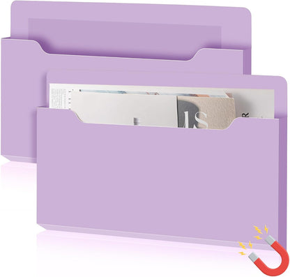 Feifeiya 2 Pcs Magnetic File Folder Wall Hanging Holder Large Pocket Paper Magazine Mail Organizer for Refrigerator Classroom Locker Whiteboard(Vertical,Purple Color,12.2 x 9.4 Inches)