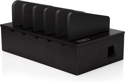 Prosumer's Choice Wooden Charging Station Organizer - 5-Port Base for Phones, Tablets and Laptops - Multi-Device Docking Station with Removable Divider Slots - Cord Box with Cable Management - Bamboo