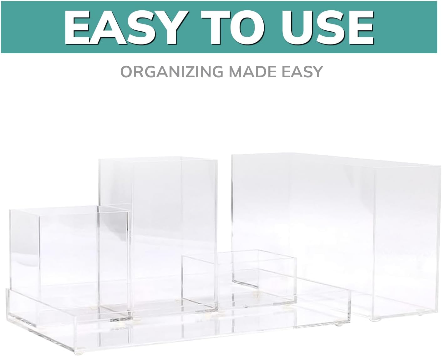 pbf Acrylic Desk Organizer | 5-Piece Modular Clear Acrylic Pen Holder & Paper Tray | Pen Organizer | Bookmark Holder | Pencil Cups
