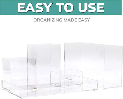 pbf Acrylic Desk Organizer | 5-Piece Modular Clear Acrylic Pen Holder & Paper Tray | Pen Organizer | Bookmark Holder | Pencil Cups