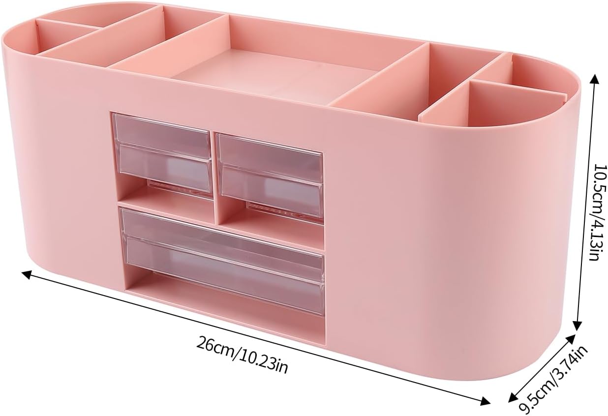INSTOME Pencil Pen Holder for Desk with 3 Drawers - All-In-One Desk Organizer - Perfect Desk Accessories for Office Use - Stylish & Convenient Desk Organizers and Accessories (Beige)