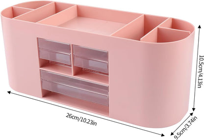 INSTOME Pencil Pen Holder for Desk with 3 Drawers - All-In-One Desk Organizer - Perfect Desk Accessories for Office Use - Stylish & Convenient Desk Organizers and Accessories (Beige)