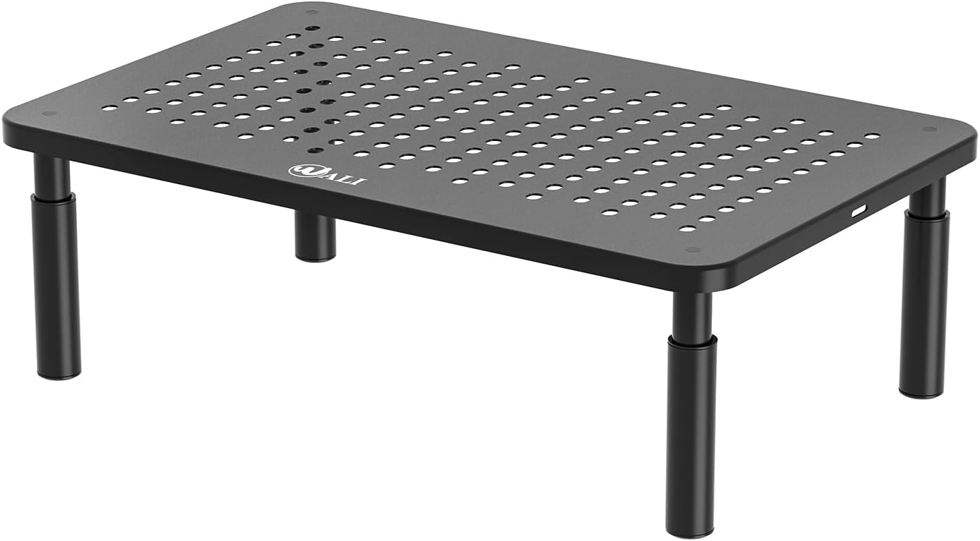 WALI Computer Monitor Stand with Storage, Desk Monitor Riser 3 Height Adjustable, Laptop Riser with Airflow Vents, Desk Organizer for Computer, Laptop, Printer (PTT002-B), 1 Pack, Black
