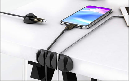 OHill 16-Pack Black Cord Organizer - Adhesive Cable Clips Holder for Desk, Wall, Car - Wire Management Clips for iPhone Charger, USB, Computer Cables -Cord Keepers with Strong Sticky Backing