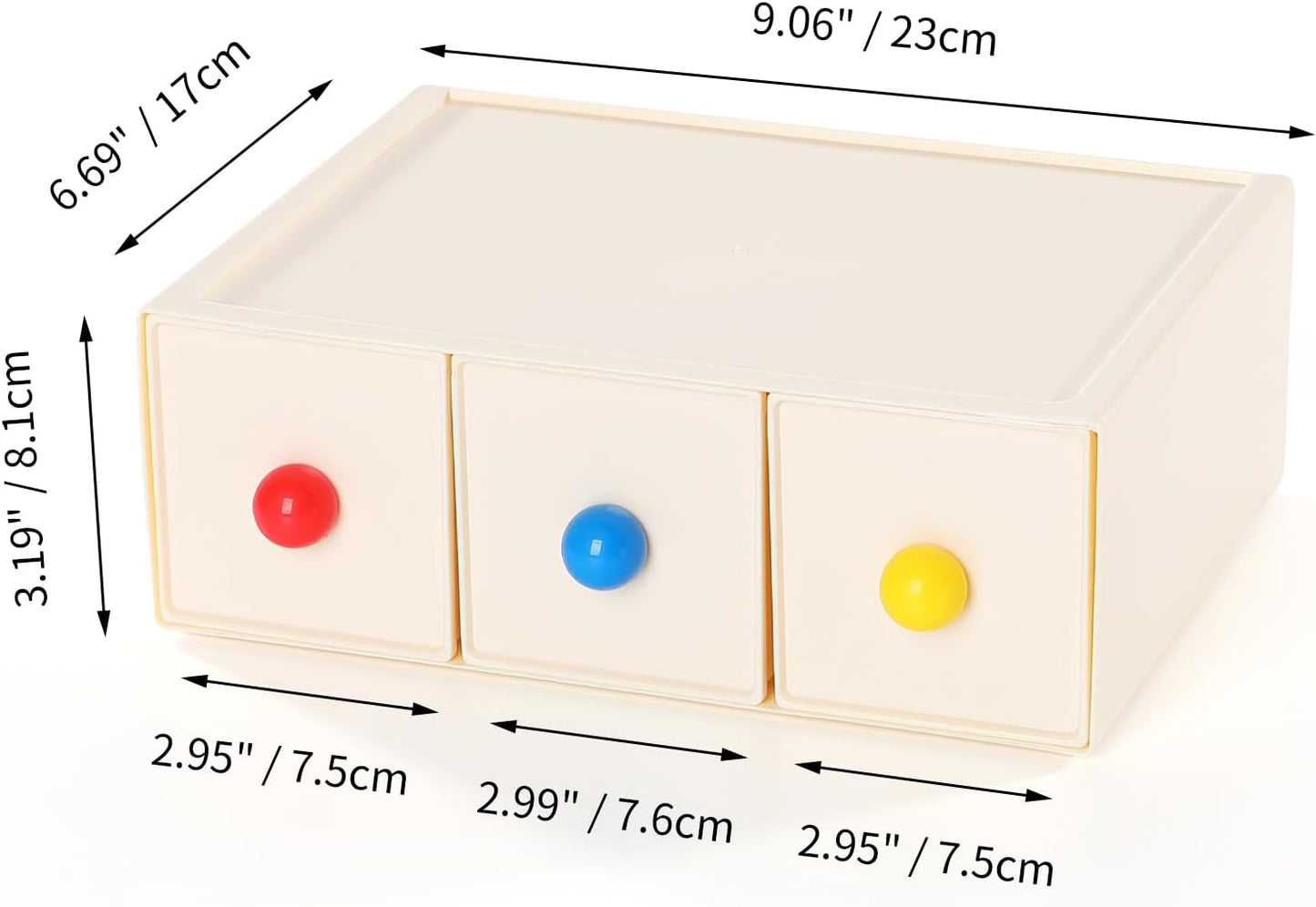 Desktop Storage Drawers, Plastic Desk Organizer with 3 Drawers, Modular Stackable Toolbox Units for Office Stationary, Makeup Container, Bathroom Countertop (1 Tall Layer, Cream & Clear)