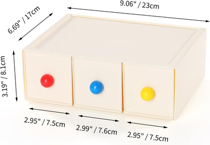 Desktop Storage Drawers, Plastic Desk Organizer with 3 Drawers, Modular Stackable Toolbox Units for Office Stationary, Makeup Container, Bathroom Countertop (1 Tall Layer, Cream & Clear)