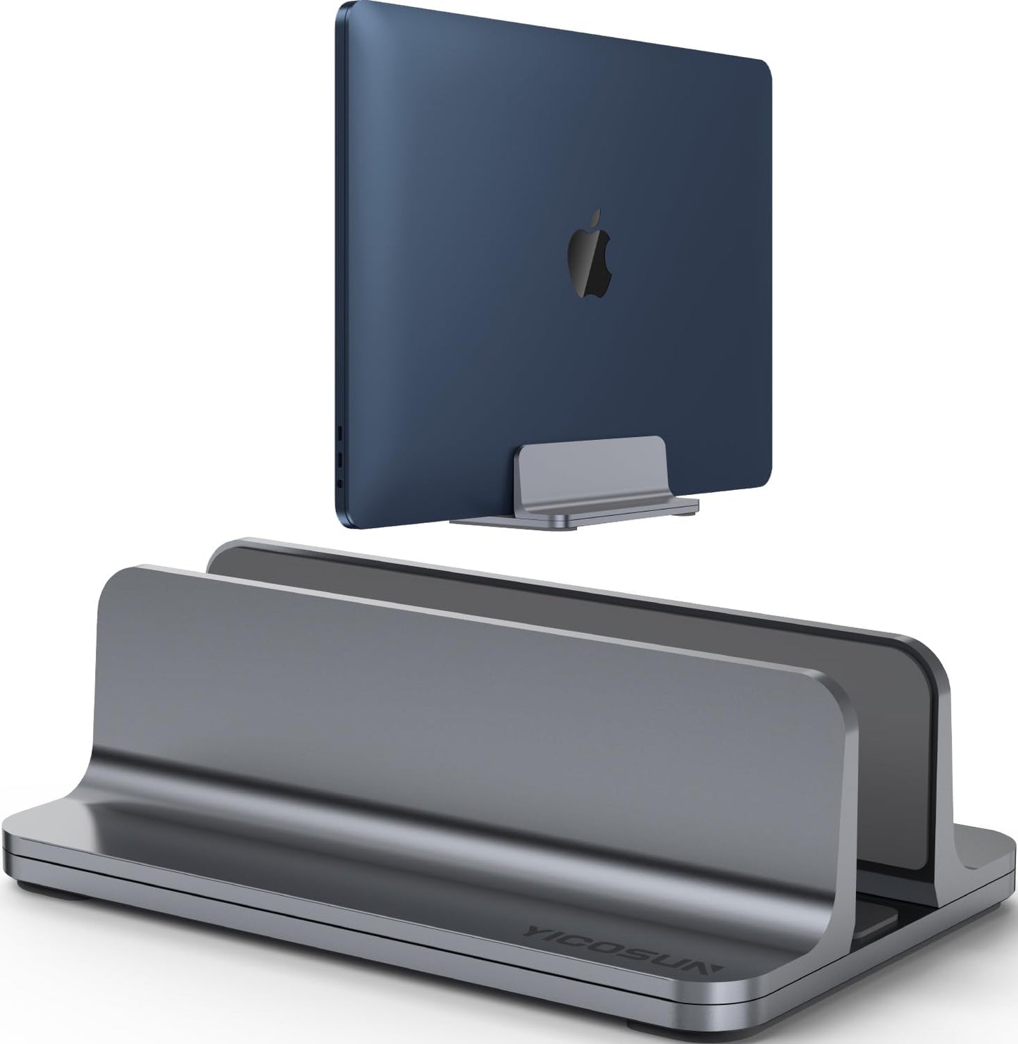 YICOSUN Aluminum Vertical Laptop Stand for Desk - Adjustable Width Dock for MacBook, Surface, Samsung, HP, Dell up to 17.3 inches - Space-Saving & Protective Design - Gray