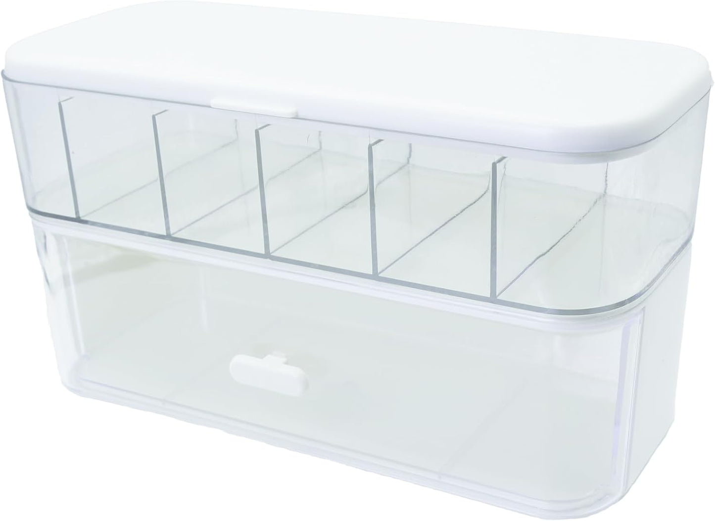 RayHenry 2 PCS Stackable Cable Organizer Storage Box, Desktop Cord Management Box for Chargers, Jewelry, Hair Ties, Cables, Desk Organizer with Drawer