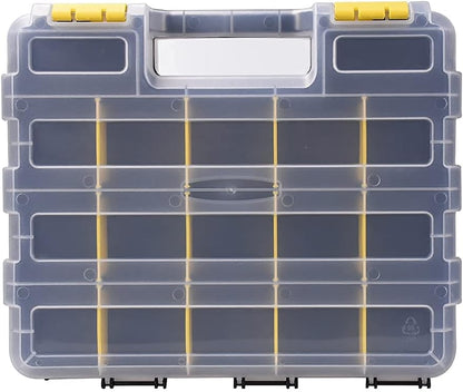 AIDY-PRO Small Parts Organizer Box Storage Case Tools Box Organizer Double Side 34 Compartments Hardware Organizers with Removable Plastic Dividers for Screws Nuts Nails Bolts, 2 Pack