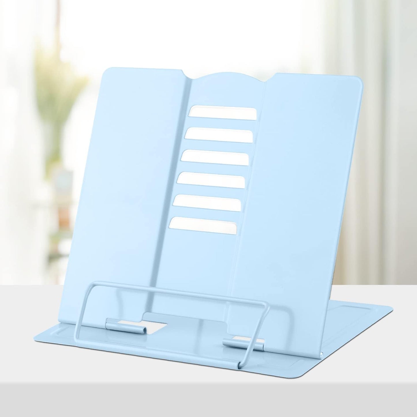 Honagu Metal Desk Book Holder, Hands Free Adjustable Cookbook & Document Holder, Portable Bookstand for Music Books, Textbooks, Recipes, Tablets & iPads (Purple)