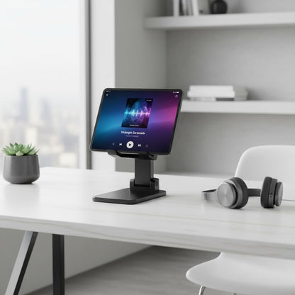 Adjustable Cell Phone Stand for Desk, Heavy Duty Black Phone Holder with Foldable & Stable Desktop Stand Compatible with iPhone 17 16 15 14 13 Pro Max, All Smartphones