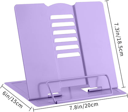 MSDADA Desk Book Stand Metal Reading Rest Book Holder Adjustable Cookbook Documents Holder for Recipes Textbooks Tablet Music Books, Mom Gifts, Gifts for Grandma Mom Mothers Day(Light Purple)