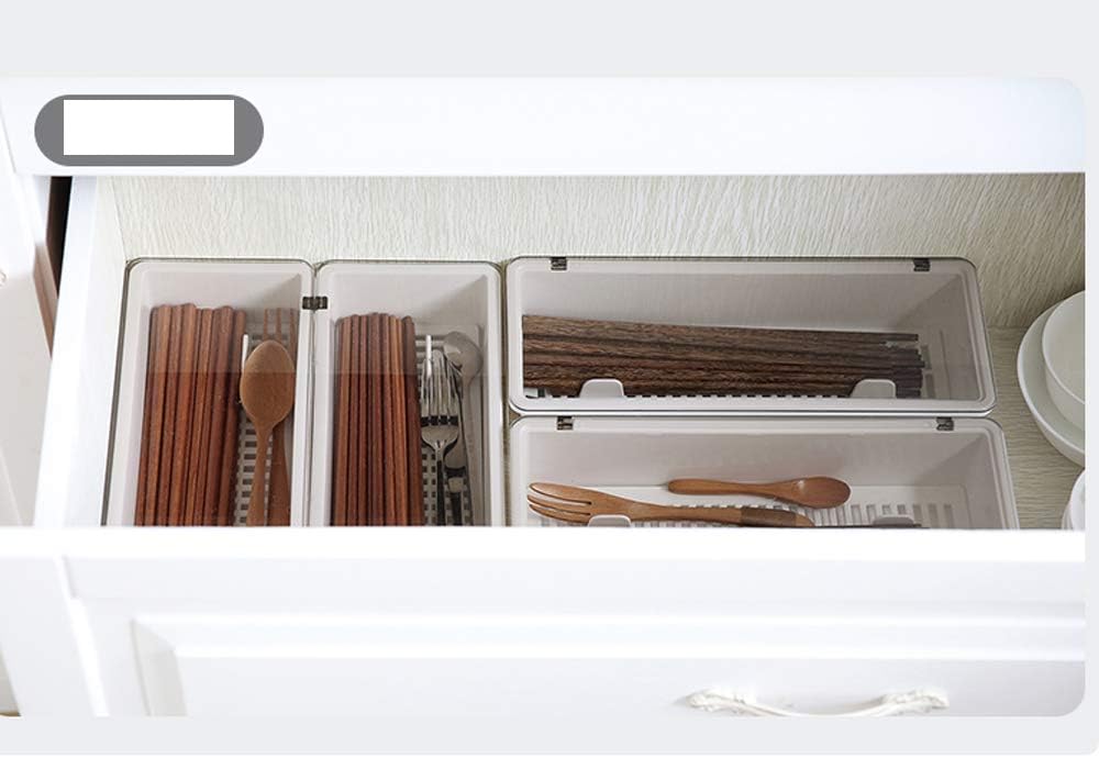 Transparent Flatware Tray Kitchen Drawer Organizer With Lid - Plastic Kitchen Cutlery Tray and Utensil Silverware Storage Container with Cover - Dinnerware Holder for Spoons Forks Knives