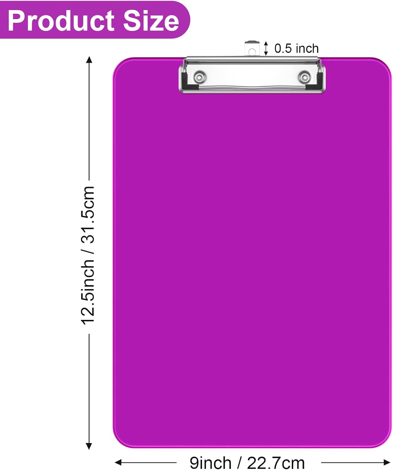 Rimilak 8.5 x 11 Plastic Clipboards Set of 2, Low Profile Metal Clip, Translucent Board, 12.5 x 9 in Letter Size, Office Supply, Back to School, Purple