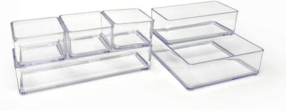 Isaac Jacobs 6-Tray Clear Acrylic Organizer Set, (Six Individual Trays), Multi-Purpose, Stackable Storage Solution for Makeup, Crafts, Desk, School, Office Supplies & More, for Bathroom, Kitchen