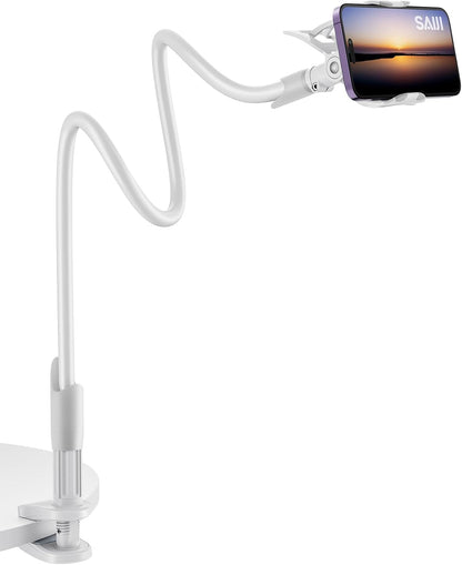 SAIJI Gooseneck Bed Phone Holder, Flexible Long Arm Phone Mount for Desk, Clip Bracket Clamp Stand, iPhone Stand, Mobile Cell Phone Stand Document Camera Nintendo Switch (Black)