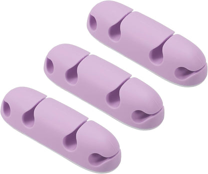MECCANIXITY 3pcs Cable Clips Cord Organizer for Desk, 4 Slots Silicone Adhesive Cord Holders Organizer Cable Management for USB Charging Cable, Purple