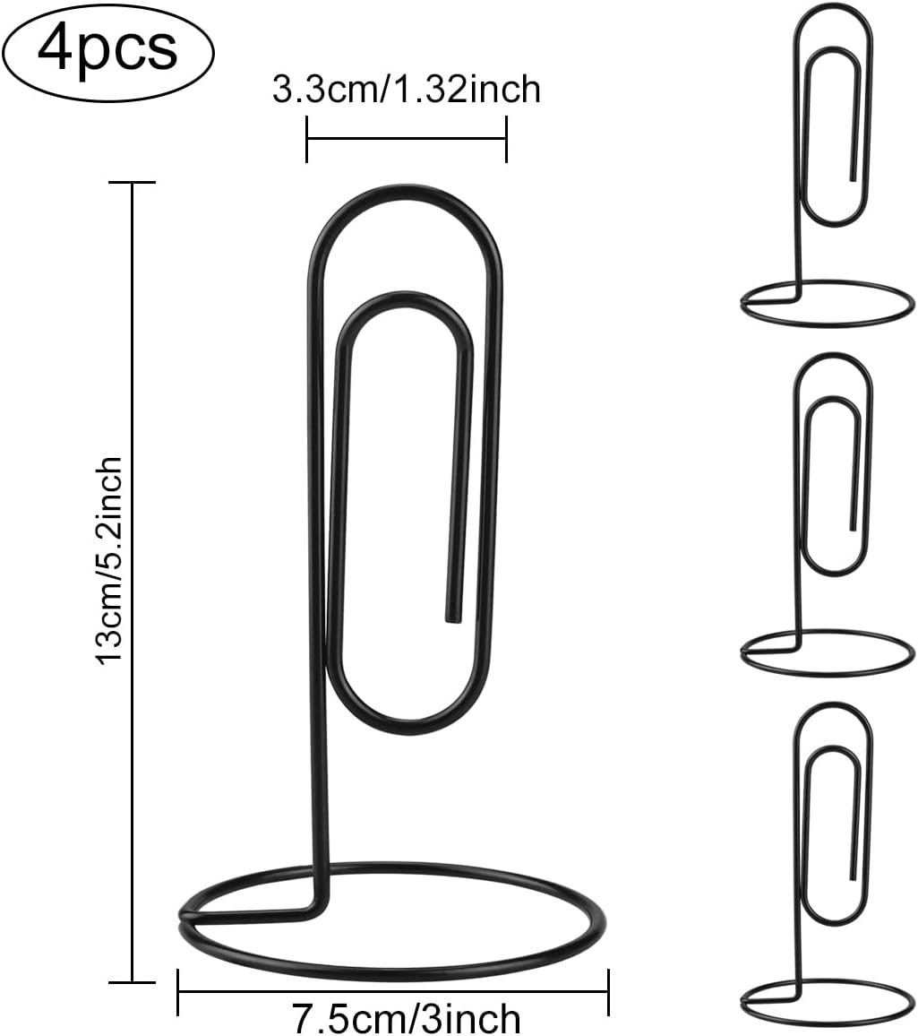 5.2 Inch Desktop Memo Holder, 4 Pack Jumbo Metal Desk Paper Clip Organizer for Office Table, Place Card, Bills, Photos, Table Numbers, Multi-Purpose Document Stand Accessory