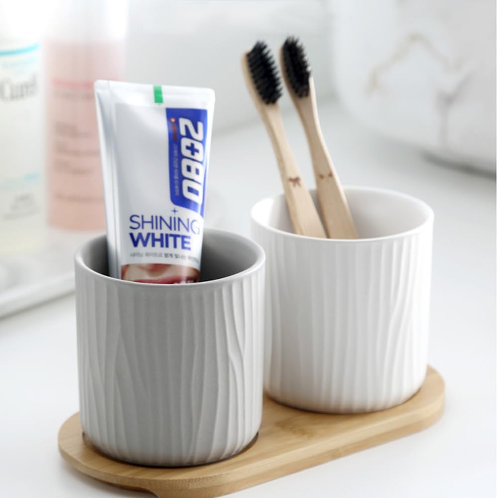 Round Ceramic Pen Holder for Desk Cute Pencil Cup Pot Desk Organizer for Girls Kids Makeup Brush Holder White