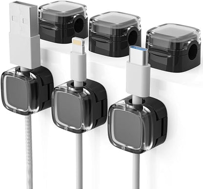 6 Pack Magnetic Cable Clips, Cord Organizer Holder, Strong Adhesive Desk Cable Management Organizer, Phone USB Charging Cords Wire Holder Organizer for Home, Office, Car, Desk, Nightstand (Black)