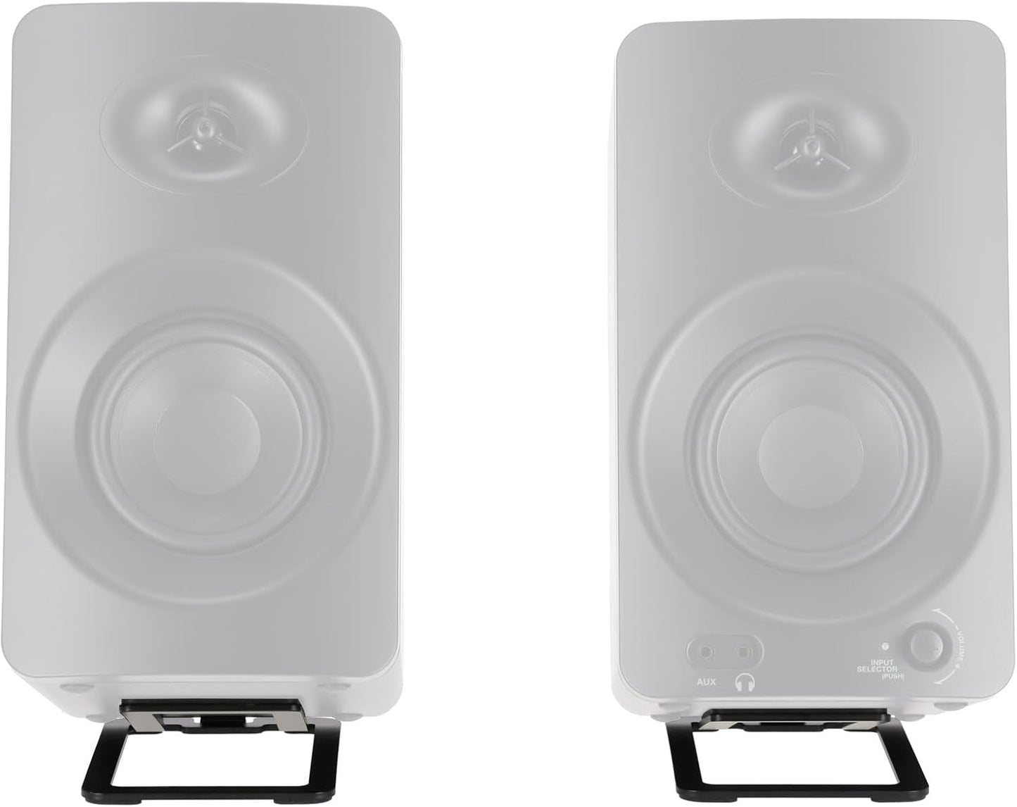 Rockville SR3 Low Profile Speaker Riser Stands Pair for 2" to 4" Desktop Home Speakers or Studio Monitors - De-Coupling Foam Pad, 16-Degree Tilt, Metal, Anti-Slip Feet