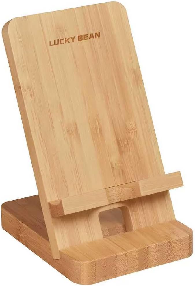 LUCKY BEAN Wood Phone Stand, Desktop Wooden Phone Holder, Portable Office Phone Stand for Desk, Wood ipad Stand， Compatible with iPhone & All Cell Phones (Walnut)