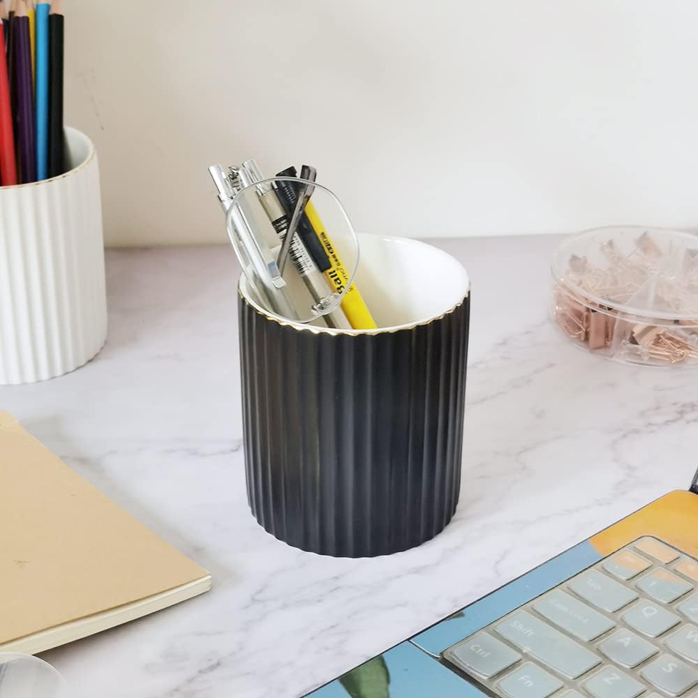 CROWNOS Pen Holder for Desk, Ceramic Pencil Cup Office Desk Organizer, Makeup Brush Holder, White