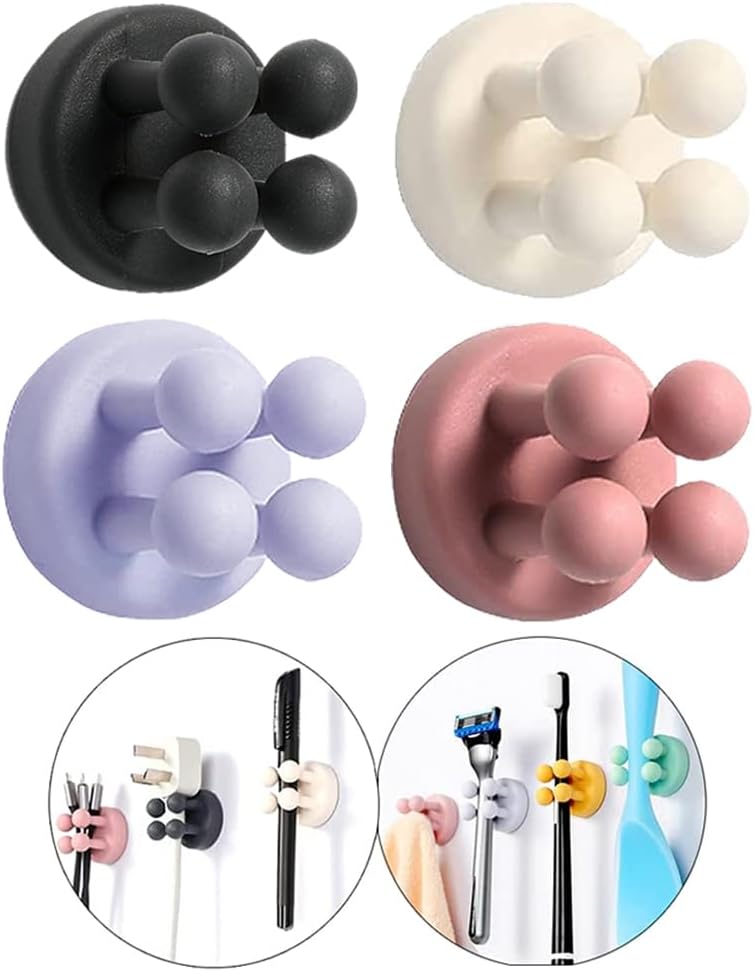 Silicone Toothbrush Holders - 4 Pcs Razor Hooks Adhesive Wall Mounted for Hanging Towel Key Plug Cable, Utility Decor Stick to Dorm Room Essentials Function for Kitchen Bathroom Home Office