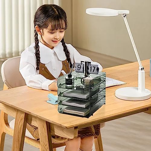 A4 Paper Tray, Minimalist Clear Acrylic Organizer Stackable Letter Tray Office Desk Organiser A4 Paper Filing Trays File Holder for Home Office School, Clear (Green 26.5x33x7.5cm/10.4x13.0x3.0in)