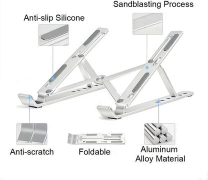 Laptop Stand, Computer Tablet Stand Laptop Holder Riser Ergonomic Aluminum Adjustable 6 Angle Foldable Portable Desktop Holder Compatible with MacBook,iPad, HP, Dell, Lenovo 10-15.6”- Silver