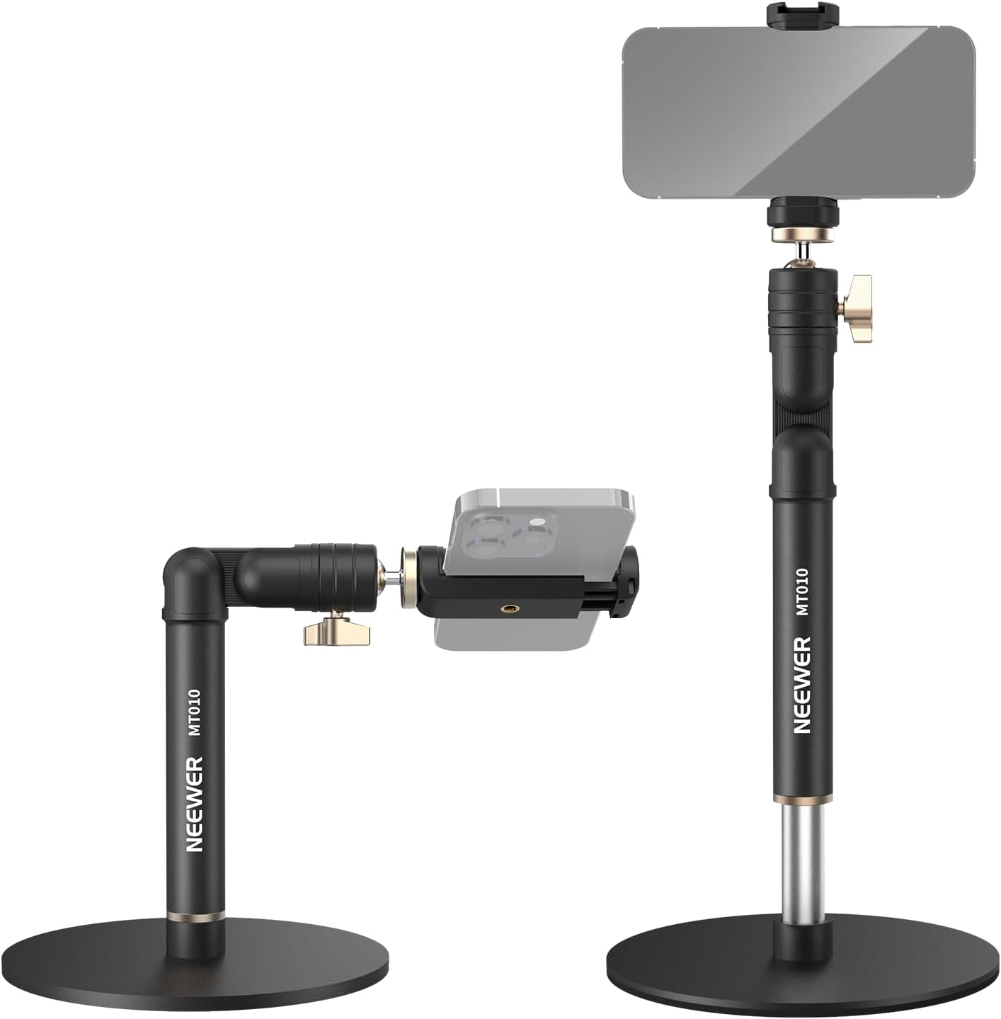 NEEWER Basics Cell Phone Stand for Desk, Adjustable Phone Holder Clamp with Weighted Metal Base, Office Table Phone Mount Compatible with iPhone 16 15 Pro Max Plus Samsung for Video Recording, ST006