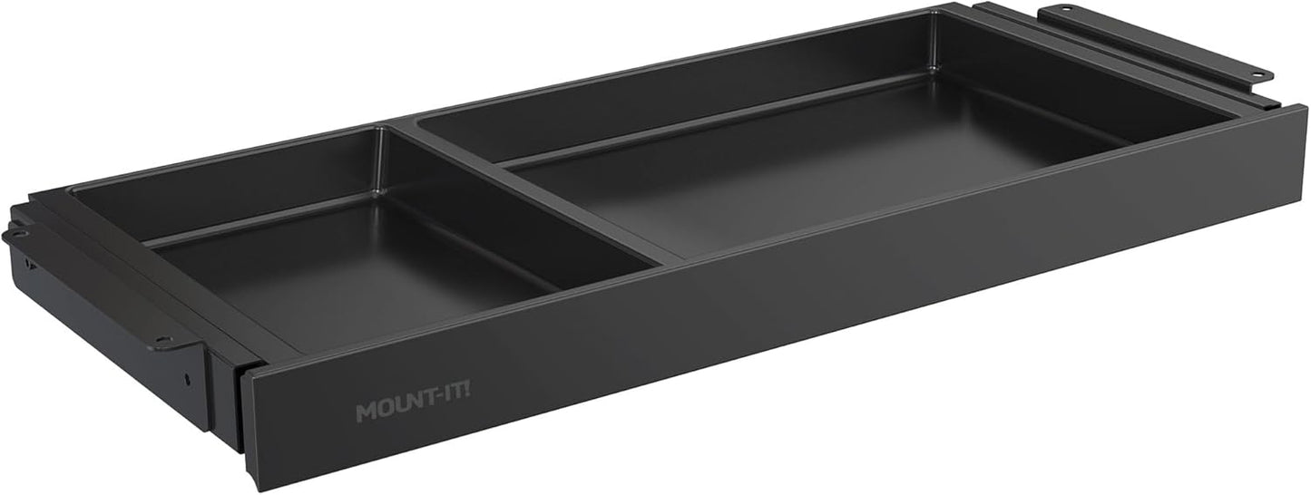 Mount-It! Under Desk Drawer Organizer with 2 Compartments, Shallow Low-Profile Slide-Out Desk Tray, 20.7″ x 8.9″ x 1.8″, Pull-Out Pencil Drawer for Traditional & Standing Desks - Black