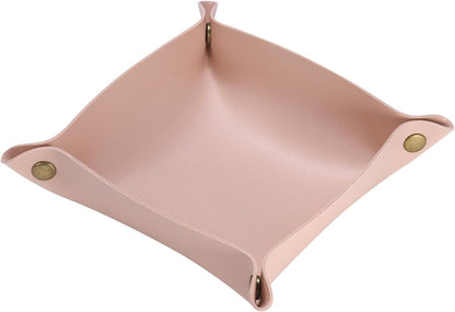 HARFINGTON PU Leather Valet Tray Unisex Folding Small Catchall Tray Portable Entryway Table Tray Nightstand Bedside Desk Tray for Key Wallet Watch Coin Jewelry Dice, Gray
