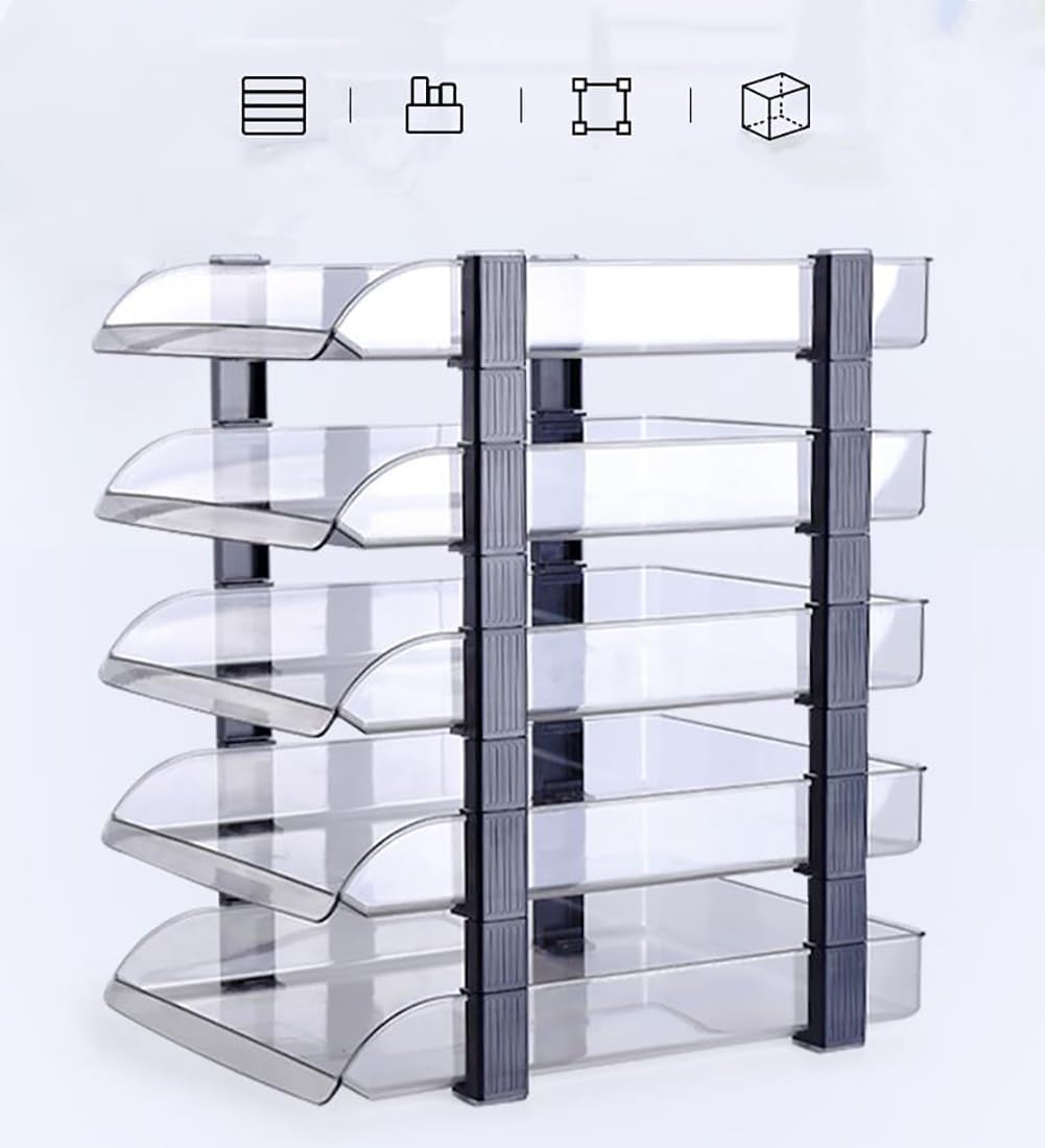 2/4/6 Tier Paper Organizer Letter Tray, Clear Acrylic Layer Stackable Paper Sorter, Plastic A4 Office File Folder Holder for for Desk Accessories, Notes, Pens, File, Document (Clear, 4 Tier)