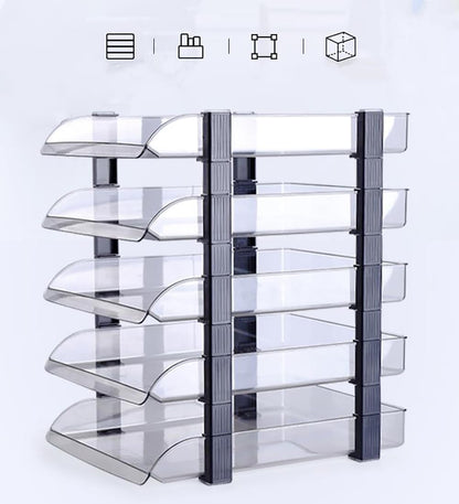 2/4/6 Tier Paper Organizer Letter Tray, Clear Acrylic Layer Stackable Paper Sorter, Plastic A4 Office File Folder Holder for for Desk Accessories, Notes, Pens, File, Document (Clear, 4 Tier)