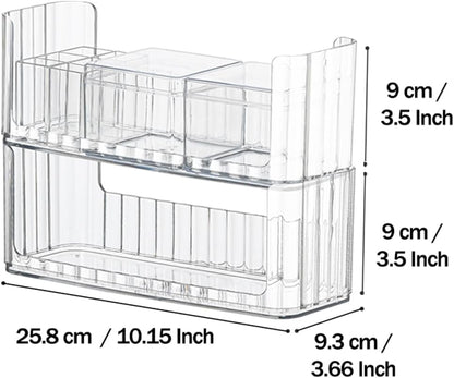 MORNITE Bathroom Medicine Cabinet Organizer Set, Narrow Compact Makeup Shelves Holder for Lipstick, Cosmetic, 2 Pcs Trays for Cabinet Door Wall, Vanity - Clear