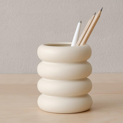 WENSHUO Chubby Pen Holder, Makeup Brush Organizer, Modern and Minimalistic, Ceramic Desk Accessories (Nacre White)