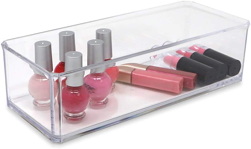 Isaac Jacobs Clear Acrylic Rectangular Stackable Storage Organizer, (9"L x 3.5"W x 2.5"H) Drawer Tray without Lid, Open-Top Organizer, Multi-Functional, Bathroom, Kitchen, Home, Office, Desk, Drawers