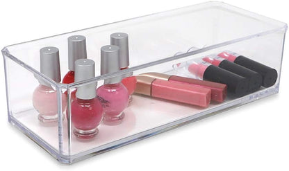 Isaac Jacobs Clear Acrylic Rectangular Stackable Storage Organizer, (9"L x 3.5"W x 2.5"H) Drawer Tray without Lid, Open-Top Organizer, Multi-Functional, Bathroom, Kitchen, Home, Office, Desk, Drawers