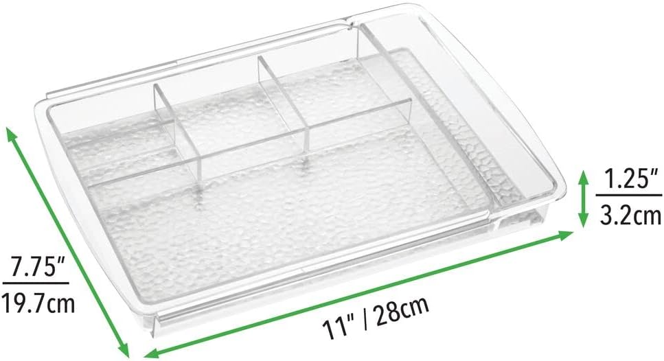 mDesign Expandable Makeup Organizer for Bathroom Drawers, Vanities, Countertops: Organize Makeup Brushes, Eyeshadow Palettes, Lipstick, Lip Gloss, Blush, Concealer - Adjustable Width, 2 Pack - Clear