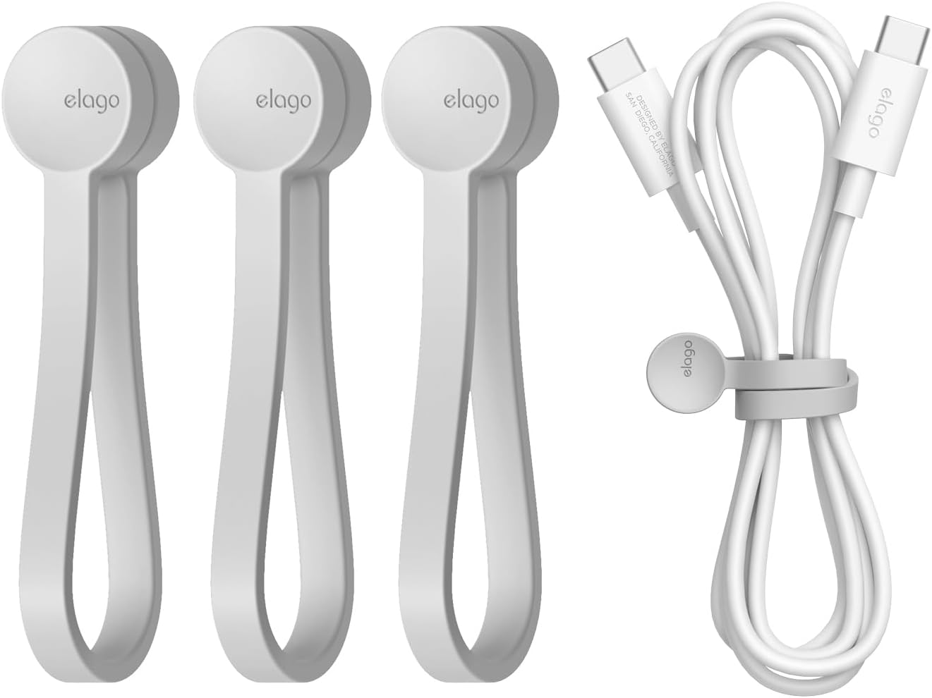 elago 3 Pack Magnetic Cable Ties, Premium Silicone Cord Organizer, Reusable Strong Magnet Cable Organizer, Elegant Desk Management Solution (Brown)