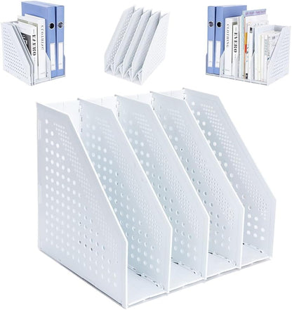 FRETONBA Collapsible Magazine File Holder with 2 Vertical Compartments Foldable Binder Holder for Desk Binder Storage Organizer Plastic Magazine Holders for Shelf, Dark Gray