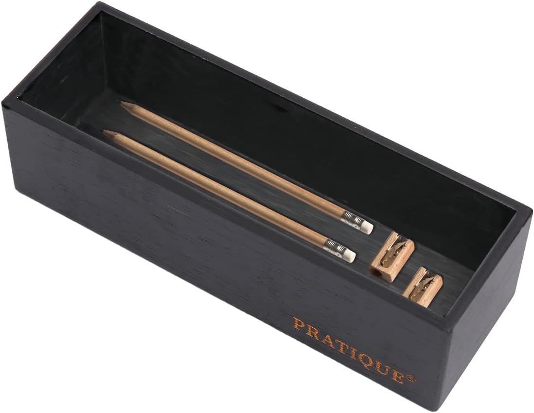 PRATIQUE Bamboo Drawer Organizer - Kitchen Utensil Organizer Silverware Tray Cutlery Holder，Office Desk Supplies and Accessories (8.9x5.9x2.6 inch)