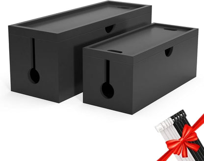 Bamboo Cable Management Box, Large Cord Organizer Box Cable Box to Hide Wires & Power Strips for Desktop Storage Cord Holder for Office Home,No Assembley Required (All White, Large)