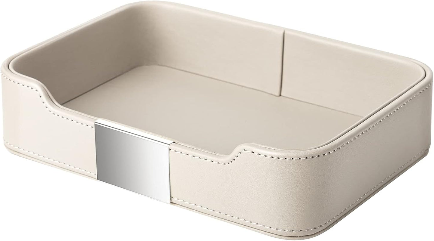 SANZIE Luxury Leather Tray Desktop Storage Catchall Organizer Decorative Tray for Entryway Table to Hold Jewelry Watch Keys Phone Wallet (Metal Glided, Black)