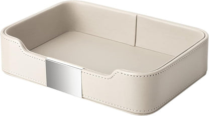 SANZIE Luxury Leather Tray Desktop Storage Catchall Organizer Decorative Tray for Entryway Table to Hold Jewelry Watch Keys Phone Wallet (Metal Glided, Black)