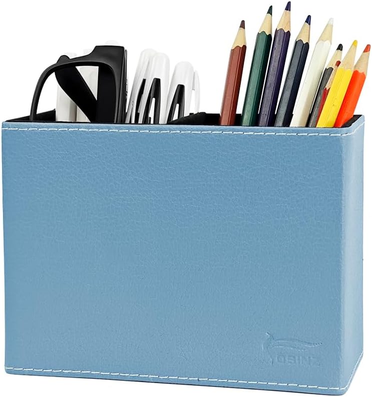 Leather Pen Holder, Brown Pencil Holder, Desktop Elegant Pen Holder for Desk, Stationery Organizer for School Office Home Dorm (3.3" x 3.3" x 4", Brown)
