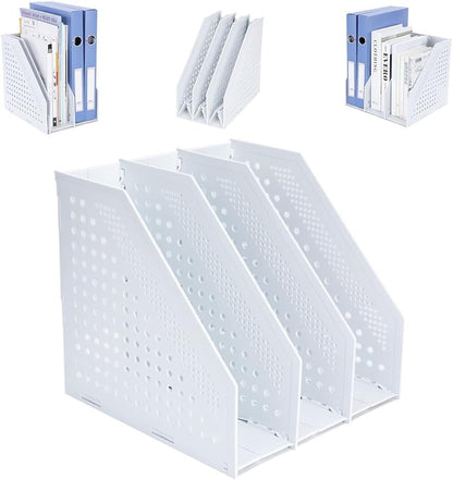 FRETONBA Collapsible Magazine File Holder with 2 Vertical Compartments Foldable Binder Holder for Desk Binder Storage Organizer Plastic Magazine Holders for Shelf, Dark Gray