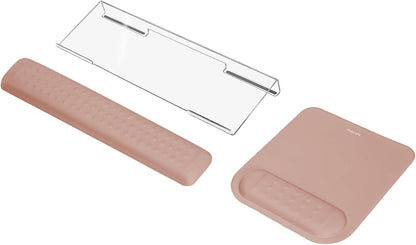 MOSISO Computer Keyboard Stand&Wrist Rest Support for Keyboard &Mouse Pad Set, Ergonomic Massage Wrist Rest Set, Easy Typing Working Acrylic Clear Stand for Office Home, Apricot